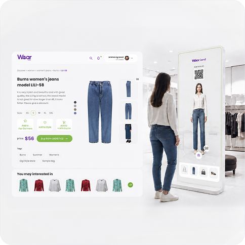 Wear.land platform showing virtual fitting and in-store smart mirror integration